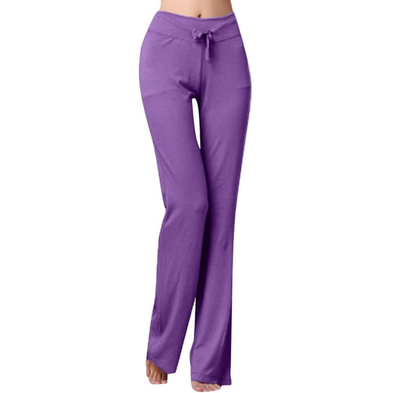 Gyexs Women Wide Leg Yoga Pants with Pockets High Waist Flare Leggings Stretch Drawstring Casual Pants Straight Leg Sweatpants, Purple, Size M
