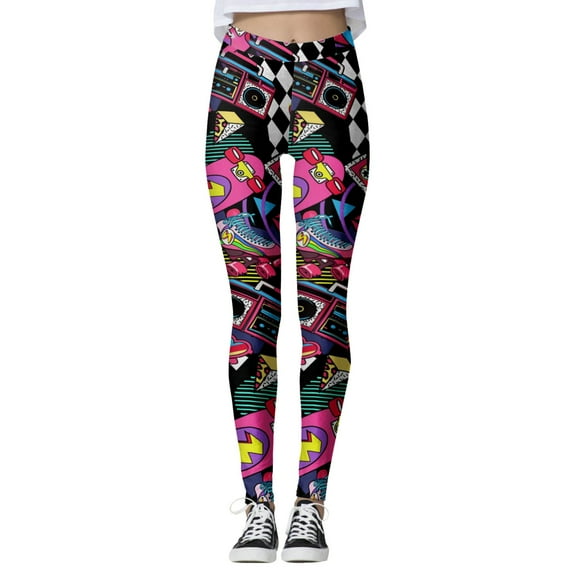 Gyexs Women's 80s Leggings Neon Printed Soft Stretchy Pants Running Workout Leggings Athletic Yoga Pants, Purple, Size S