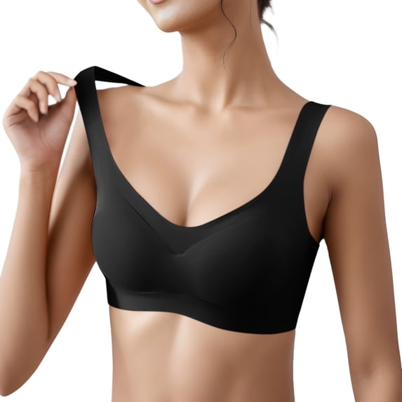 Gyexs Women's Comfortable Deep V Neck Sports Yoga Bra for Sleep and Active Womens Bras, Black, Size XXL