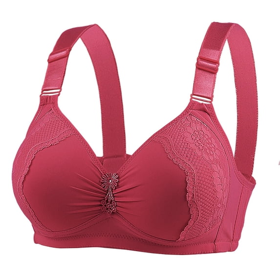 Gyexs Women's Comfortable Full Coverage Lace Bra Large Size Underwear Wireless Support Sports Bras for Women, Red, Size 42