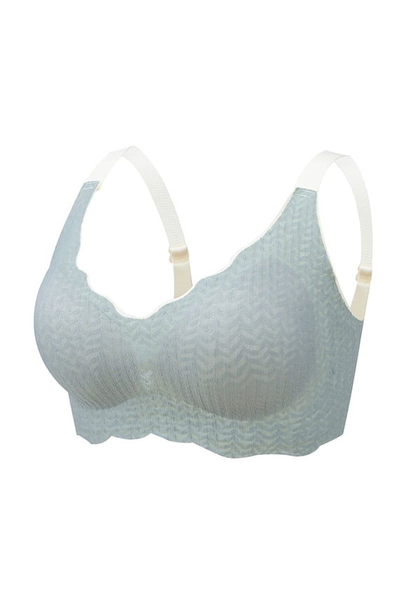 Women's Comfortable Lace Back High Elastic Support Underwire Push Up Bra with Shoulder Design, Blue, Size XL