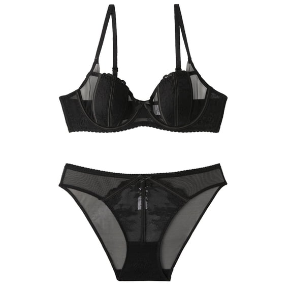 Gyexs Women's Comfortable Lace Underwear Delicate Bralette Set With Side Support Breathable Design, Black, Size M