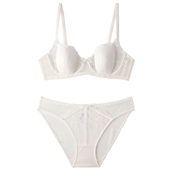 Gyexs Women's Comfortable Lace Underwear Delicate Bralette Set With Side Support Breathable Design, White, Size L