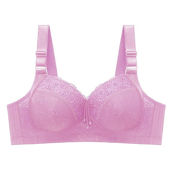 Gyexs Women's Comfortable Large Size Thin Style Gathering Back Wrapped Bra Wireless Bras for Women, Purple, Size 44