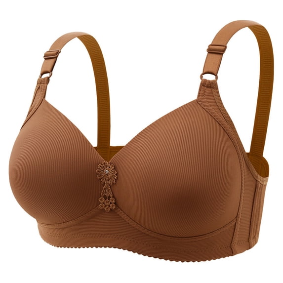 Gyexs Women's Comfortable Ribbed Knit Bra Seamless Wireless Support Everyday Lightweight T-Shirt Underwear, Brown, Size 52