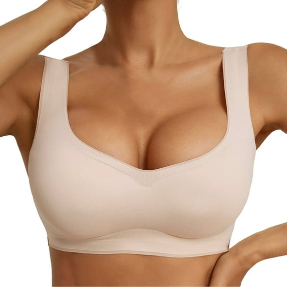 Gyexs Women's Comfortable Supportive Bras Seamless Underwear Full Coverage Wireless T-Shirt Bra Bras for Older Women, Beige, Size XL