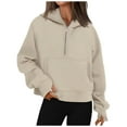 thumbnail image 1 of Gyexs Women's Drawstring Zip Up Cute Hoodies Long Sleeve Loose Fit Pullover Sweaters Loose Fitting Tops Fall Outfits with Pockets, Beige, Size XL, 1 of 4