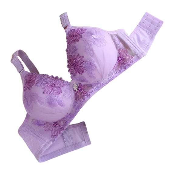 Gyexs Women's Embroidered Push Up Underwire Bra Delicate Breathable Support Comfortable Everyday T-Shirt Lingerie, Purple, Size 36