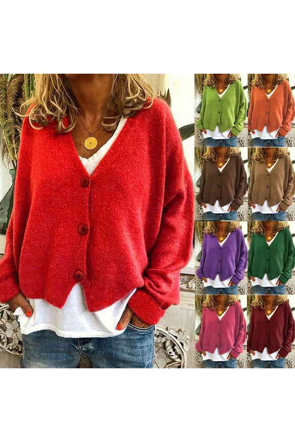 Women's Floral Knit Sweaters Cardigan Fall Winter Button Down Open Front Casual Flower Embroidered Cropped Sweaters (Brown, Size XL)