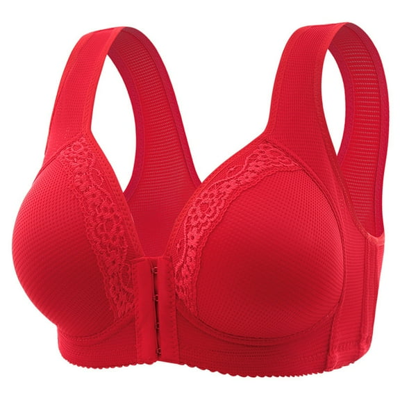 Gyexs Women's Front Button Closure Lace Bra Supportive Comfort Wireless Bralette For Everyday Wear, Red, Size 36