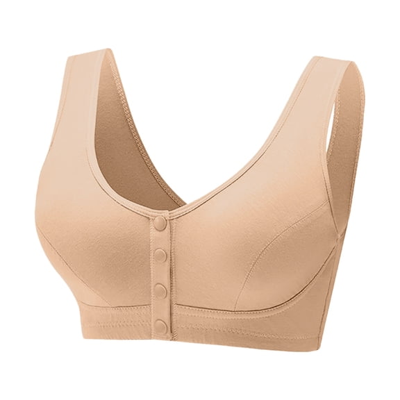 Gyexs Women's Front Closure Bra Comfortable Tank Top Style Soft Cup Wireless Support for Mature Age, Beige, Size XXL