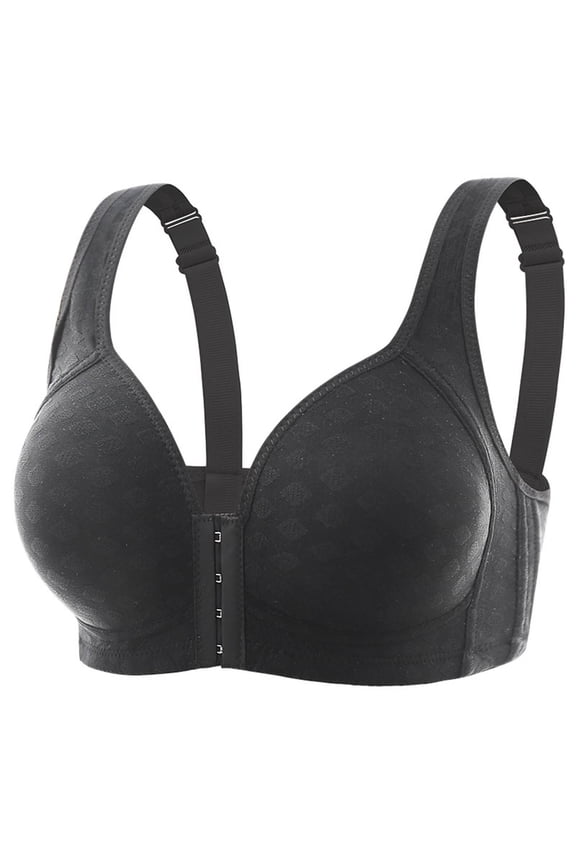 Women's Front Closure Wrap Style Comfortable Thin Tank Top Bra for Large Size Support Plus Size Bras for Women, Black, Size 44