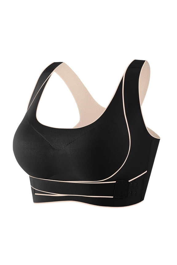 Women's Front Staggered Buckle Latex Yoga Exercise Vest Strapping Support Bra Plus Size Bras for Women, Black, Size XXXL