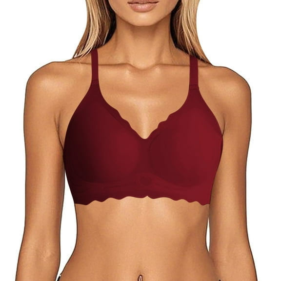 Gyexs Women's Full Coverage No Underwire Comfort Bra Scalloped V Neck Seamless Push Up Bralettes with Support #Brick Red