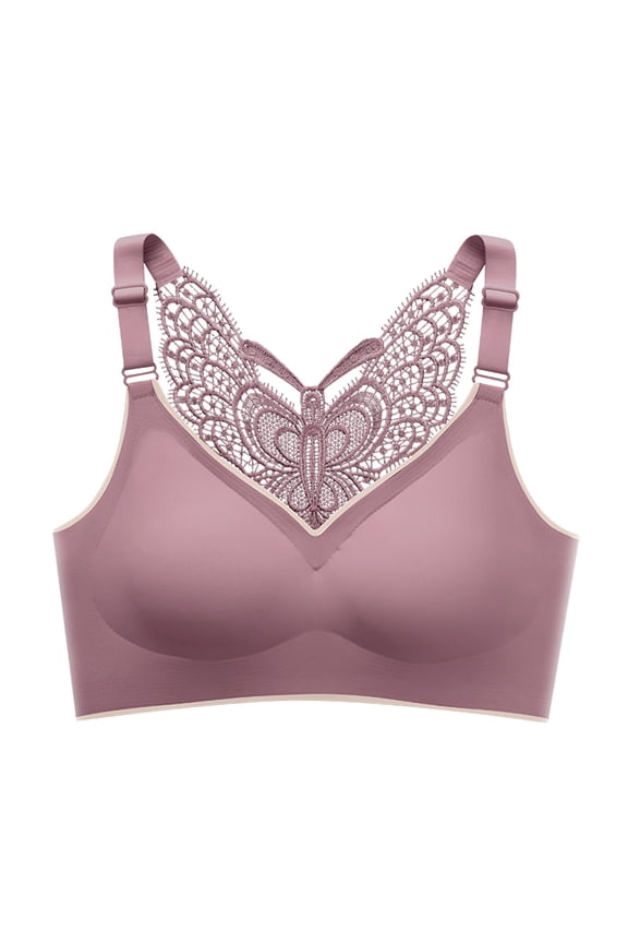 Women's Ice Silk Comfort Wireless Bra Support Large Bust Back Smoothing Bras for Older Women, Purple, Size XL