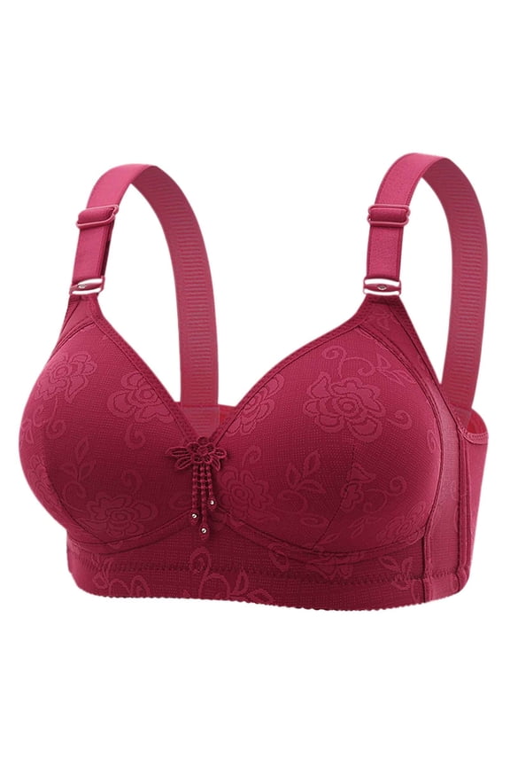 Women's Jacquard Lace Soft Cup Wireless Tri Top Bra Comfortable Support Plus Size Bras for Women, , Size 40