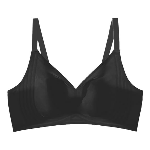 Gyexs Women's Jelly Stripe Traceless Comfort Bra Lightweight Breathable Support Wireless Design Bras for Older Women, Black, Size L