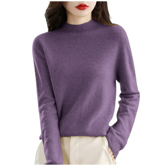 Gyexs Women's Oversized Fall Sweaters Casual Classic Soft Loose Fit Basic Pullover Wool Base Layer Sweater Pullover Tops Womens Winter Clothes, Purple, Size M