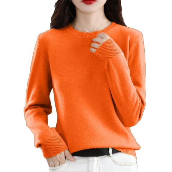 Gyexs Women's Oversized Fall Sweaters Neck Long Sleeve Fuzzy Knit Tops Knit Loose Thin Fall Winter Sweater Blouse Women's Fashion, Orange, Size M