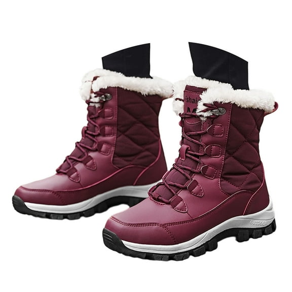 Gyexs Women's Snow Boots Size 11, Winter Shoes for Women Wide Width, Insulated, Bungee, Riding, Square Toe, Women's Fashion, Wine, Size 9