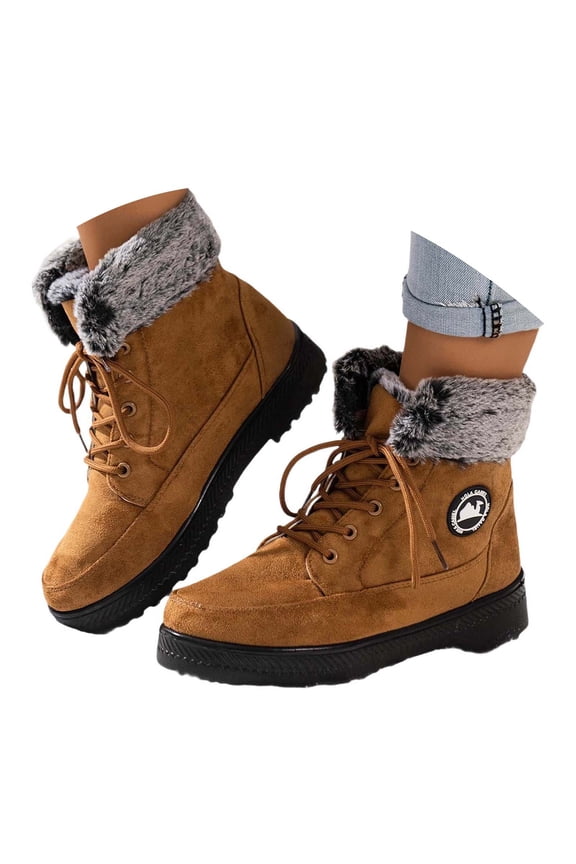 Women's Snow Boots Size 7.5, Winter Shoes for Men Lightweight, Insulated, Hook & Loop, Western, Round Toe, Outerwear, Yellow, Size 6