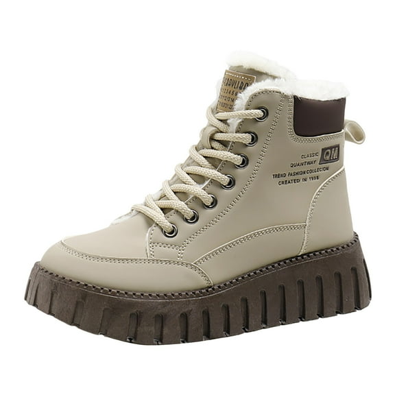 Gyexs Women's Snow Boots Size 7.5, Winter Shoes for Women Size 6, Flexible, Zip, Moto, Pointed Toe, Outerwear, Khaki, Size 7