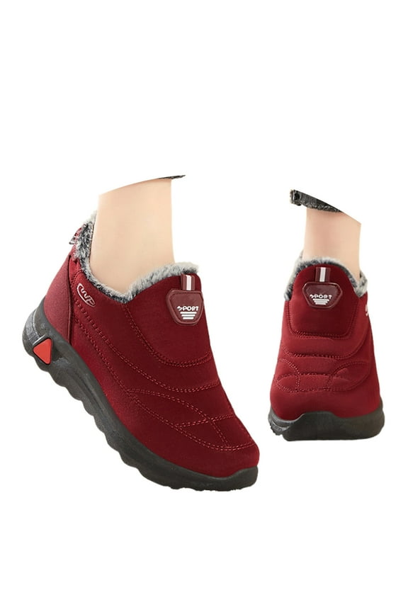 Women's Snow Boots Waterproof, Winter Shoes for Men Lightweight, Arch Support, Speed Laces, Hiking, Cap Toe, Sportswear, Red, Size 6