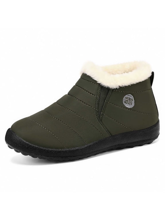 Women's Snow Boots Waterproof, Womens Winter Shoes Wide Width, Arch Support, Pull-On, Moto, Wingtip Toe, Outdoor Wear, Green, Size 7.5