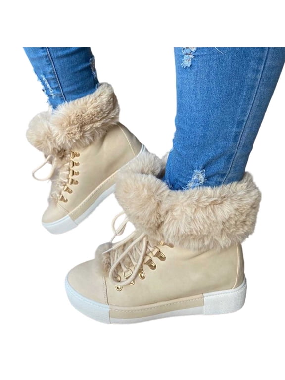 Women's Snow Boots, Winter Shoes for Women 2025 Wide Width, Insulated, Zip, Riding, Square Toe, Men's Fashion, Beige, Size 6