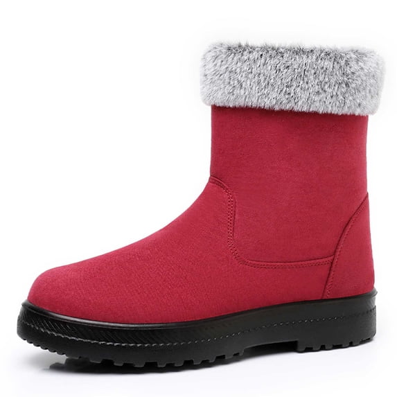 Gyexs Women's Snow Boots, Winter Shoes for Women Waterproof, Insulated, Buckle, Cold Weather & Shearling, Split Toe, Sportswear, Red, Size 8