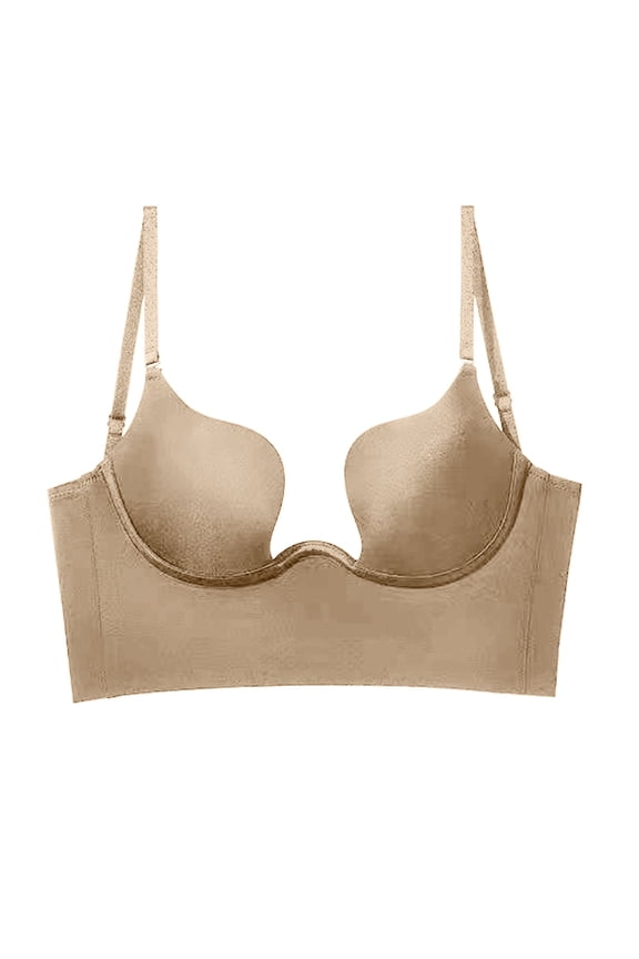 Women's Solid Low Back Underwire Bra with Convertible Straps U Shape Backless Design for Comfortable Support, Beige, Size M