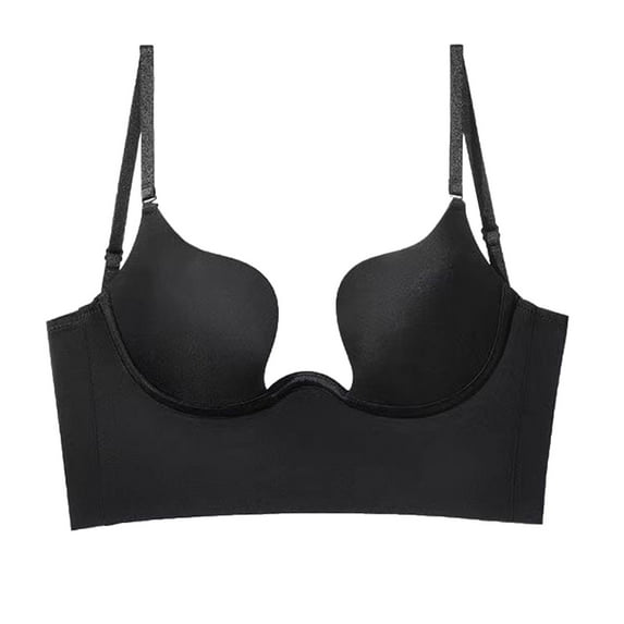 Gyexs Women's Solid Low Back Underwire Bra with Convertible Straps U Shape Backless Design for Comfortable Support, Black, Size M