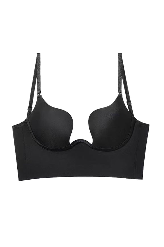 Women's Solid Low Back Underwire Bra with Convertible Straps U Shape Backless Design for Comfortable Support, Black, Size M