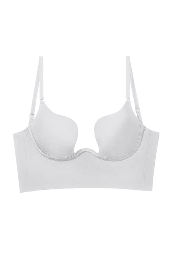 Women's Solid Low Back Underwire Bra with Convertible Straps U Shape Backless Design for Comfortable Support, White, Size XL
