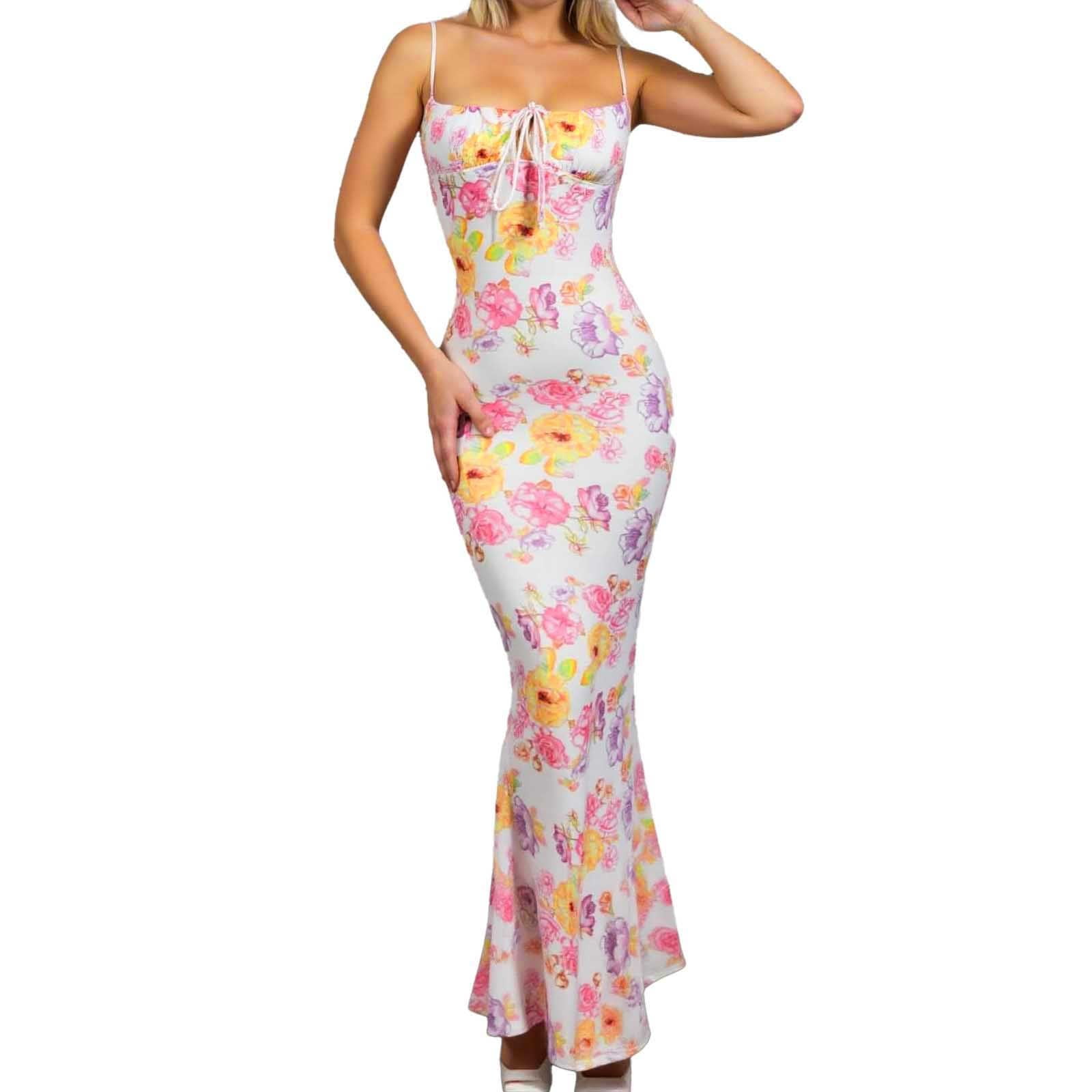 Gyexs Women's Summer Floral Bodycon Maxi Dress Milkmaid Dresses Spaghetti  Strap Sleeveless Boho Long Dresses (Light Pink, L) - Walmart.com