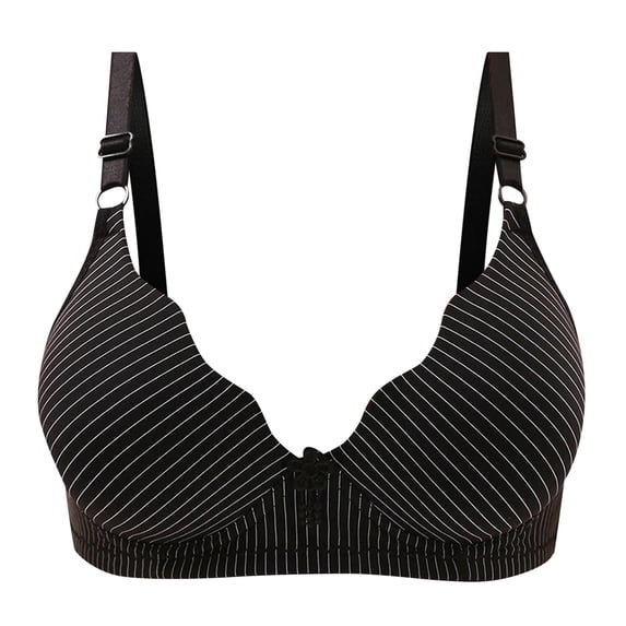 Gyexs Women's Thin Stripe Print Bra Breathable Comfort Underwear with Gathers Decoration Push Up Bras for Women, Black, Size 36