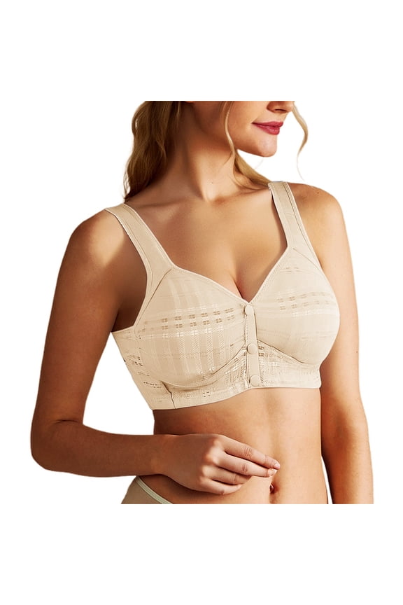 Women's Wireless Front Closure Bra Adjustable Back Support Thin Comfort Supportive Tank Top For Lift, Beige, Size D
