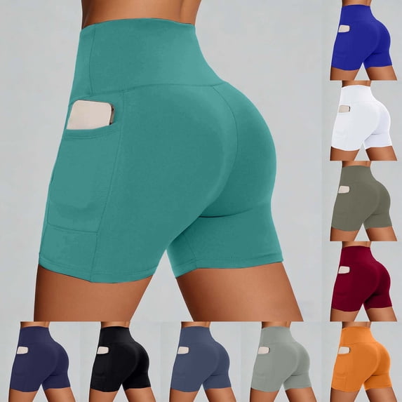 Gyexs Womens Biker Shorts No Front Seam High Waist Tummy Control Workout Yoga Gym Running Spandex Shorts Pockets Red, Size S