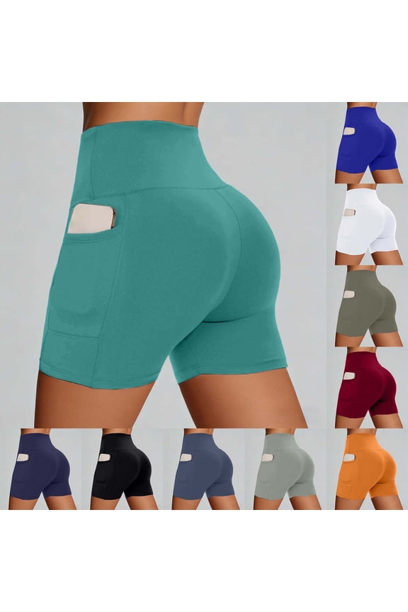 Womens Biker Shorts No Front Seam High Waist Tummy Control Workout Yoga Gym Running Spandex Shorts Pockets White, Size XS