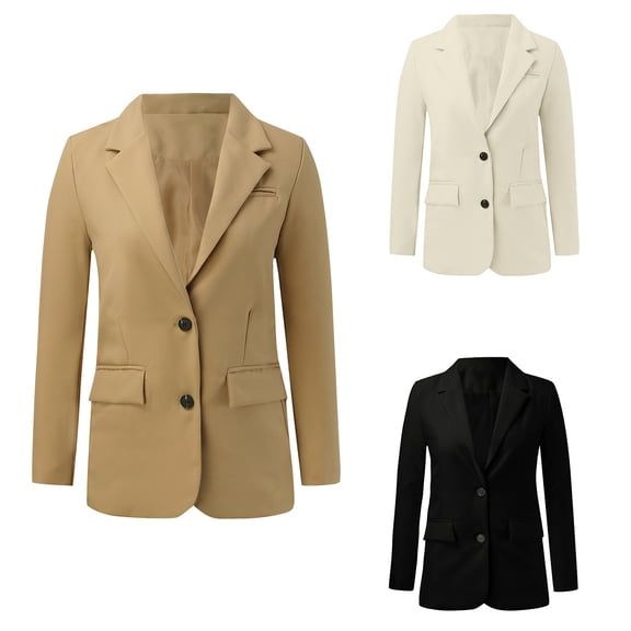 Gyexs Womens Blazers for Work Casual Formal Business Suit Jackets Two Button Open Front Plus Size Dressy Tops Fall Winter Coat, Khaki, Size M