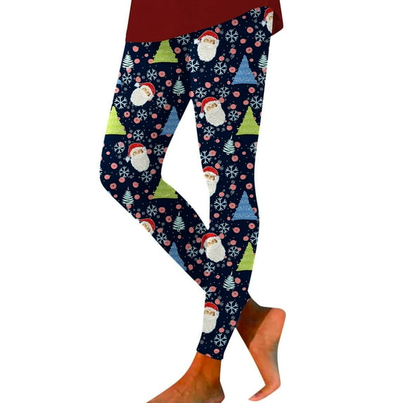 Gyexs Womens Christmas Leggings Cartoon Reindeer Prints Soft Stretchy Pants Running Workout Leggings Athletic Yoga Pants, Dark Green, Size M