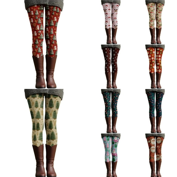 Gyexs Womens Christmas Leggings Lined Tights Soft Stretchable Pajamas Pants High Waisted Funny Legging Winter Clothing #07 Blue & Size L