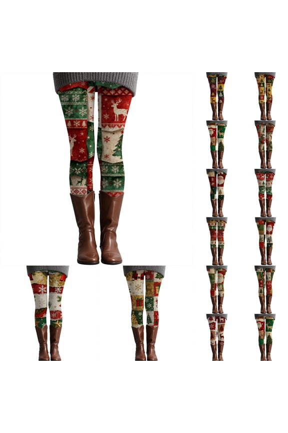 Womens Christmas Leggings Funny Santa Reindeer Lined Tights Soft Cozy Pajamas Pants Women's Fashion #01 Red & Size XL