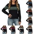 thumbnail image 1 of Gyexs Womens Crewneck Sweaters Color Block Tunic Lightweight Sweater Long Sleeve Fall Winter Fashion Soft Knit Casual Shirt, Z01 Coffee, Size S, 1 of 5