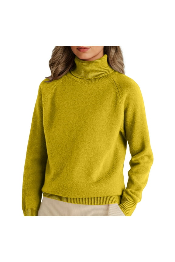Womens Fall Sweaters Casual Classic Soft Loose Fit Basic Pullover Business Casual Work Blouses Christmas Sweater, Yellow, Size L