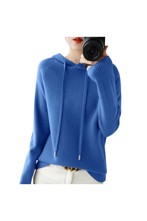 Womens Fall Sweaters Wool Fall Winter Casual Long Sleeve Sweaters Wool Base Layer Sweater Pullover Tops Women's Fashion, Blue, Size L