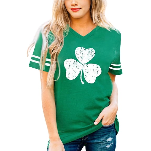 Gyexs Womens Funny St Patricks Day T Shirts Funny Shamrock Printed Shirt St. Patrick's Shamrock Irish Outfits Women's Clothing #09 Green & Size S