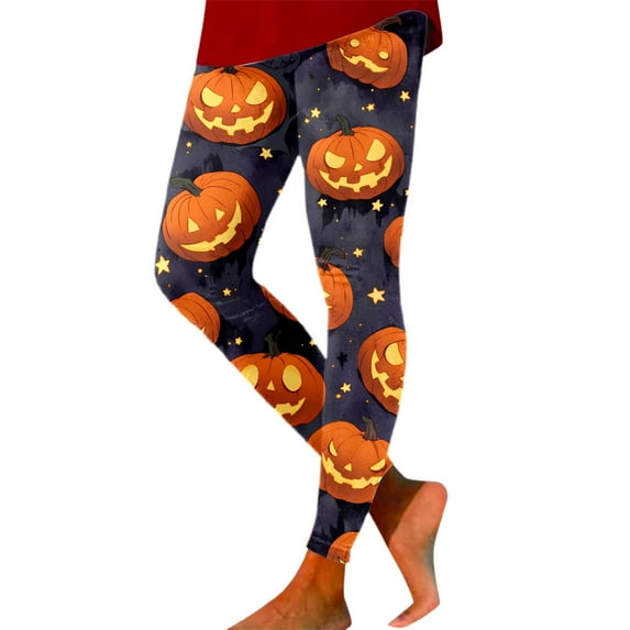 Gyexs Womens Halloween Leggings Skeleton Pumpkin Printed Stretchy Leggings Pumpkin Ghost Printed Gym Yoga Pants Women's Halloween Fashion #11 Black Size S