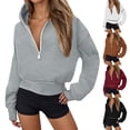 thumbnail image 1 of Gyexs Womens Hooded Sweatshirts Half Zip Long Sleeve Cropped Pullover Hoodies Oversized Casual Trendy Y2K Clothes Fashion, Grey, Size M, 1 of 9