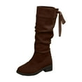 thumbnail image 1 of Gyexs Womens Knee High Boots Suede Slouchy Low Heel Comfortable Winter Long Tall Boots Round Toe Pull on Lace up Booties Brown & Size 8, 1 of 9